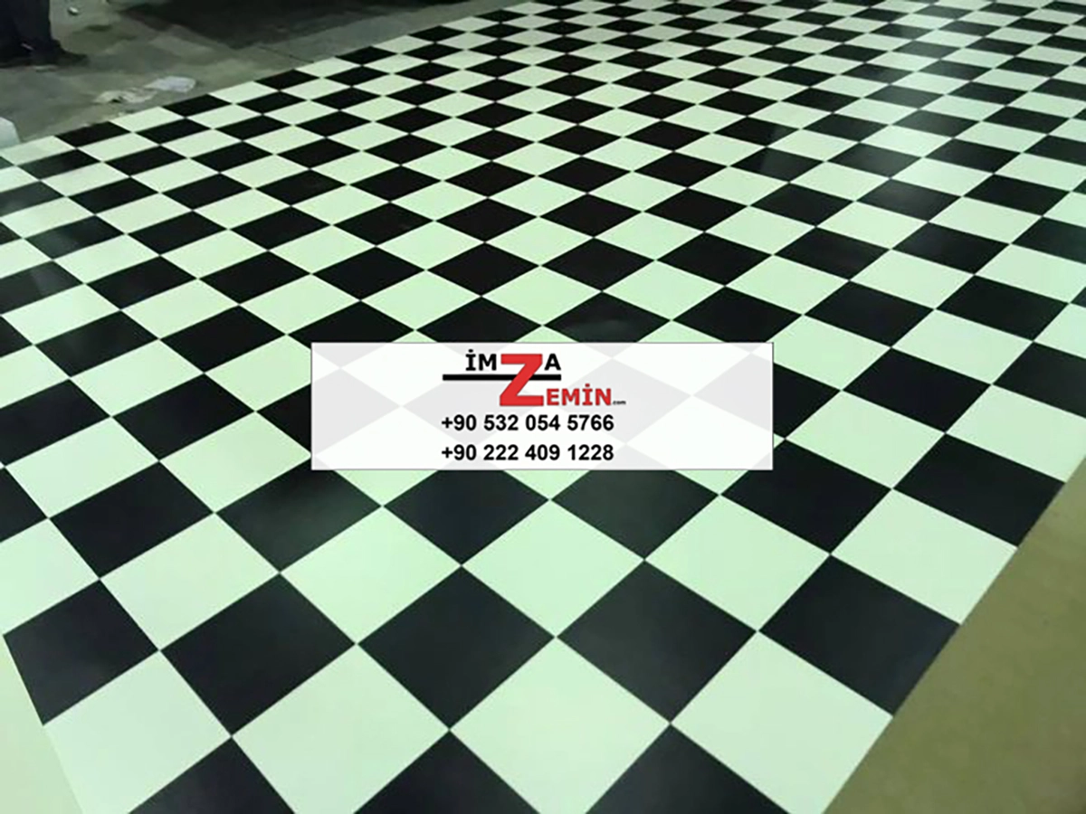 Damalı Mineflo, Siyah Beyaz PVC Zemin - Görsel 2